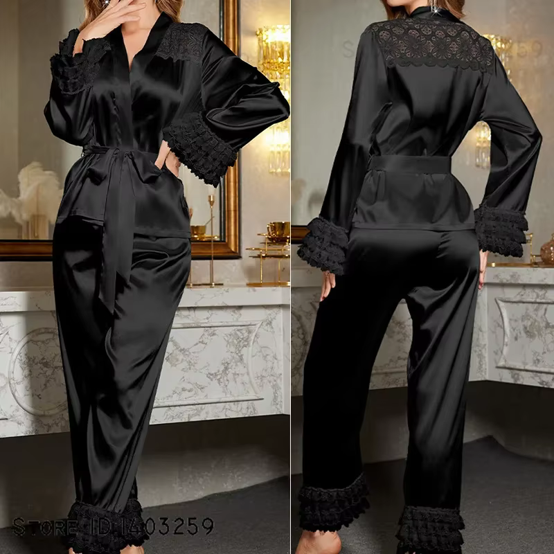 Ensemble pyjama de mariée en soie glacée blanche, vêtements de nuit, Sexy, Patchwork, dentelle, vête