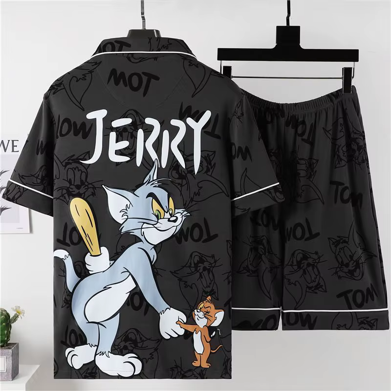 Ensemble pyjama 2 pièces pour homme Anime Gengar, chemise à manches courtes boutonnée à imprimé dess