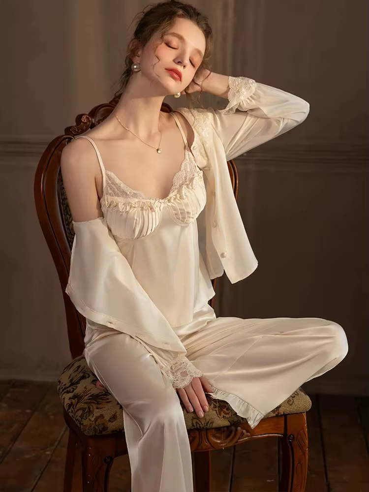Ensemble pyjama 3 pièces pour femmes, élégant, Style Court français, vêtements de nuit, vêtements Ho