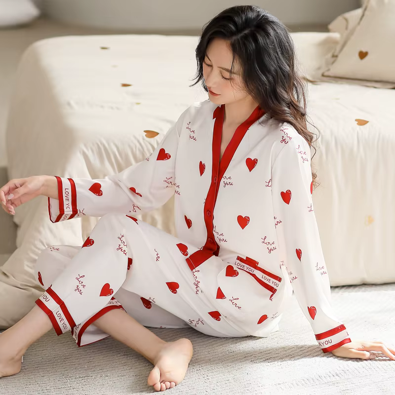 Ensemble de pyjamas en soie pour femmes, nouveau, printemps et automne, manches longues, vêtements d