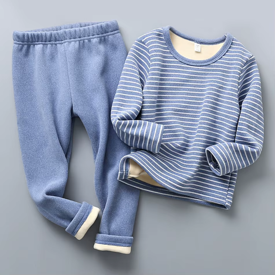 Ensemble de pyjama pour enfants doublé en peluche, vêtements de nuit d'hiver confortables à rayures,