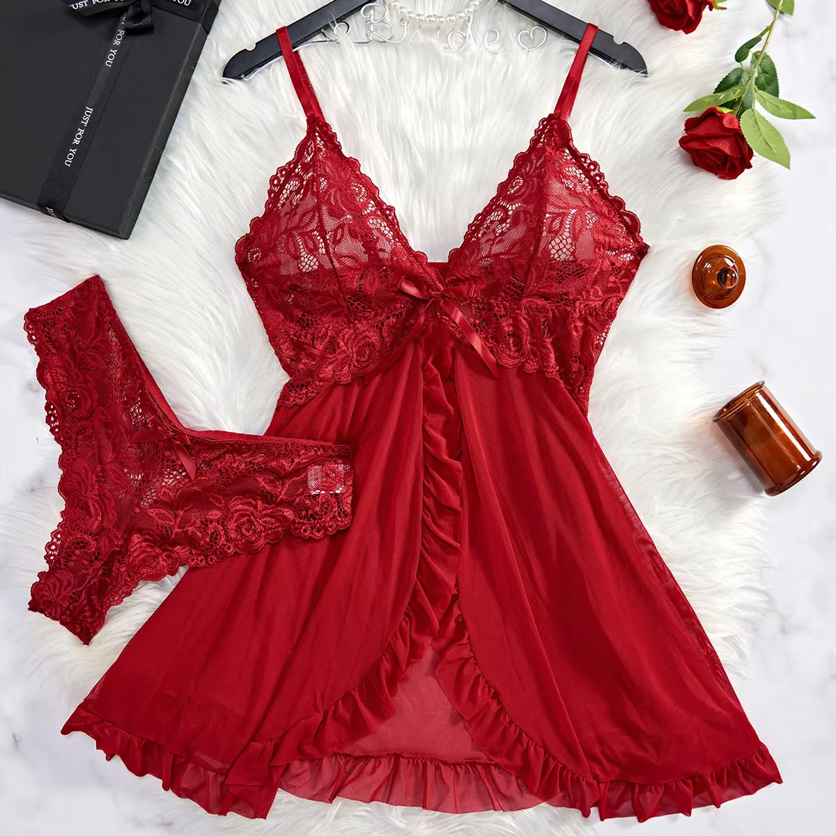 2 pièces ensemble dentelle chemise de nuit femmes exquis Homewear nuisettes pyjamas Transparent fend