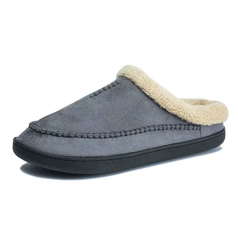 Pantoufles d'hiver en daim noir pour hommes, pantoufles d'intérieur chaudes, chaussures de maison im