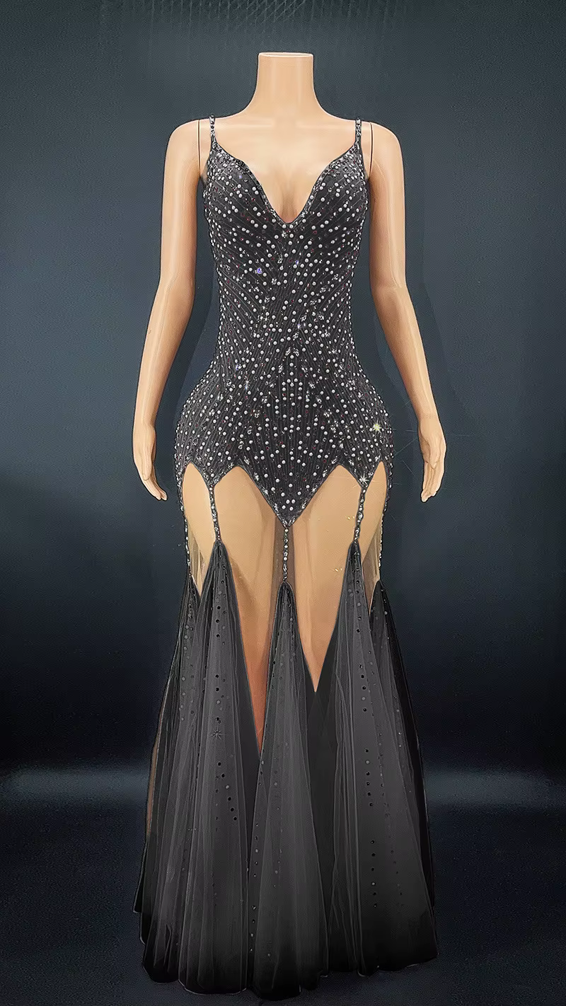 Conception Unique Sexy robe de soirée transparente robe de soirée discothèque chanteur danseur scène