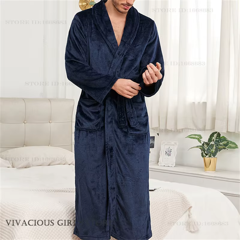 Flanne hommes Robe longue à capuche Kimono peignoir Robe Homewear automne hiver épaissir chaud vêtem