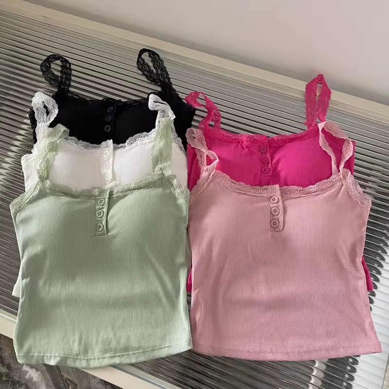 Camisole patchwork à bretelles en dentelle pour femme, haut précieux, fibres de document solides, ét