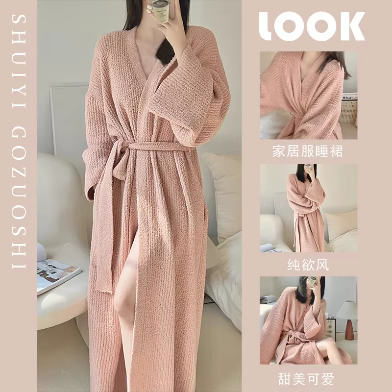 Robe Chaleureuse Femme Automne Hiver Grande Taille Pyjama Femme Cardigan Loungewear Ample Robe de Nu