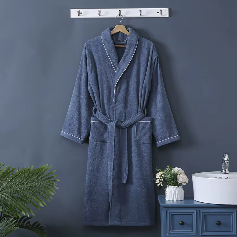 Peignoir 100% coton éponge pour femmes et hommes, marron, solide, polaire, vêtements de nuit longs, 