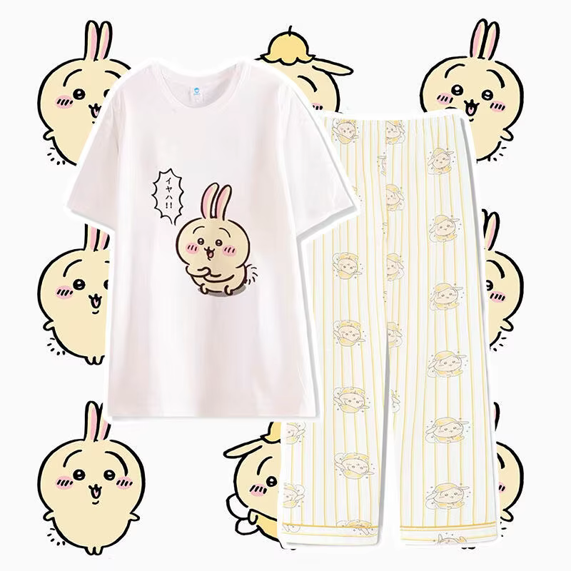 Pyjama d'été pour femmes Chiikawa Usagi, manches courtes, pantalon, style japonais kawaii, printemps