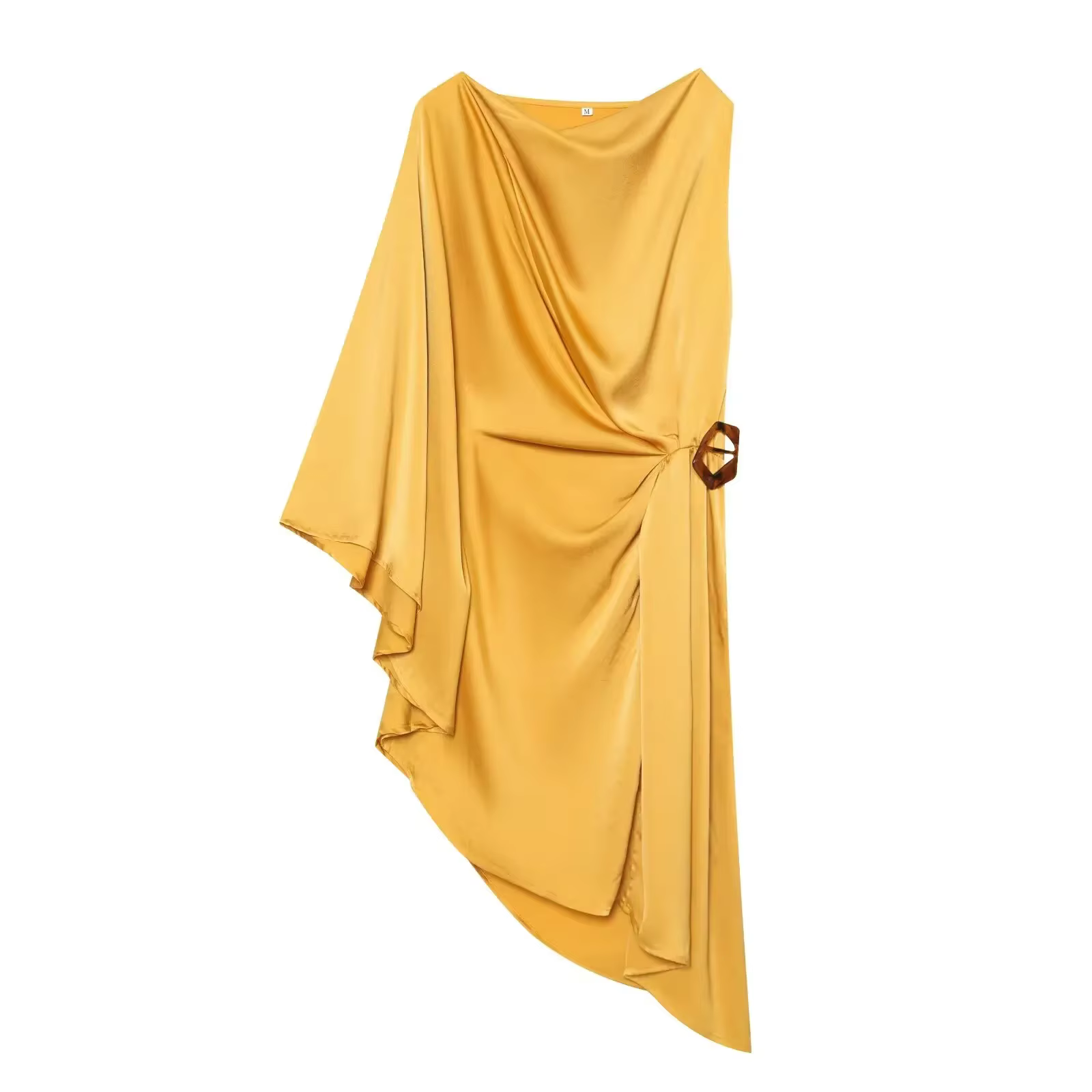 Nouvelle Robe Mini Asymétrique en Satin Moutarde Luxe Style Old Money pour Femme, Printemps-Été, ave