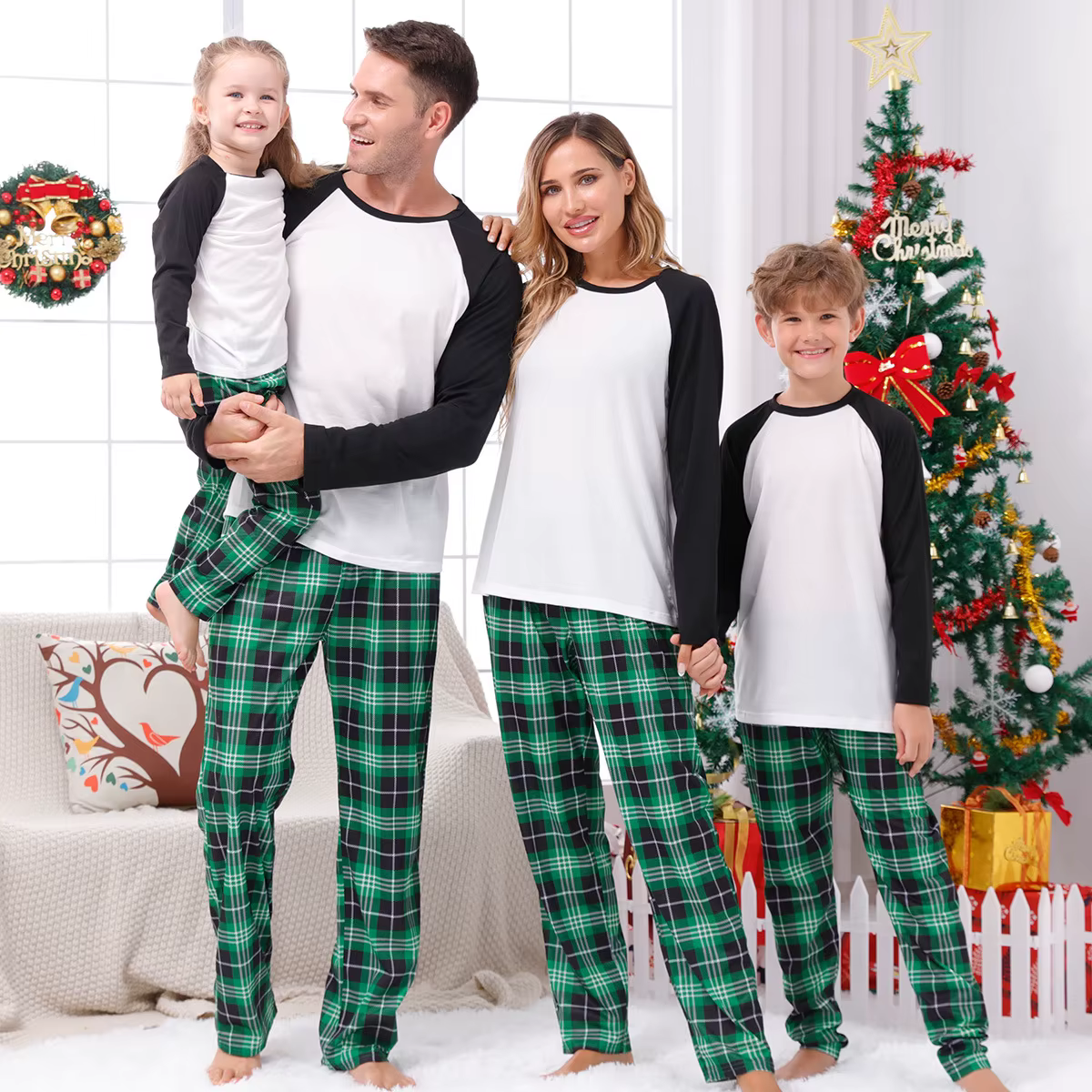 2025 nouveau ensemble de pyjamas de noël imprimé à carreaux vierges pour la famille à manches longue