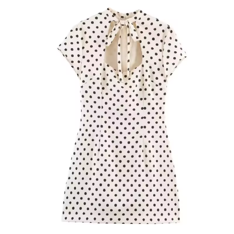 Robe à pois pour femme, mode estivale, avec nœud décoratif, col carré, mini-robe, robes de soirée él