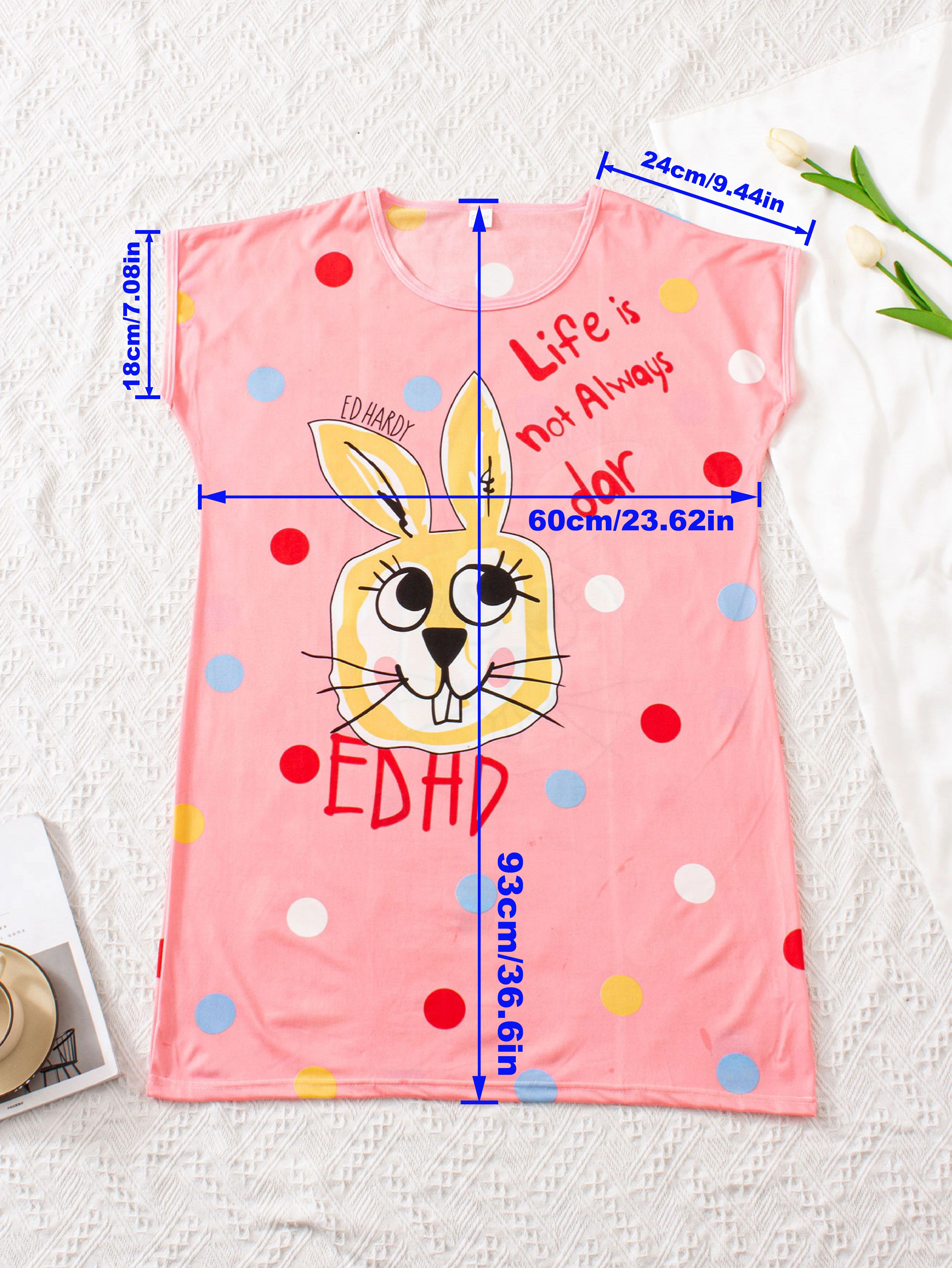 Pyjama décontracté rose à motif de lapin de dessin animé, pyjama confortable et adorable à manches c
