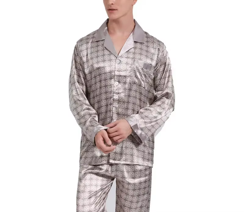 Ensemble pyjama homme printemps-été 2026 – Hauts et pantalons à manches longues en satin, deux pièce