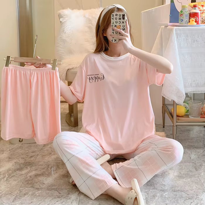 Ensemble de pyjamas d'été à manches courtes pour femmes, vêtements d'intérieur longs et décontractés