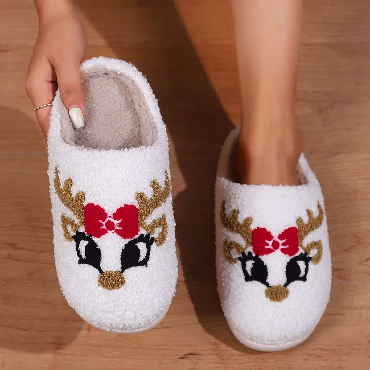 Pantoufles de noël en coton, chaussures d'hiver chaudes en peluche, confortables, unisexes, chaussur