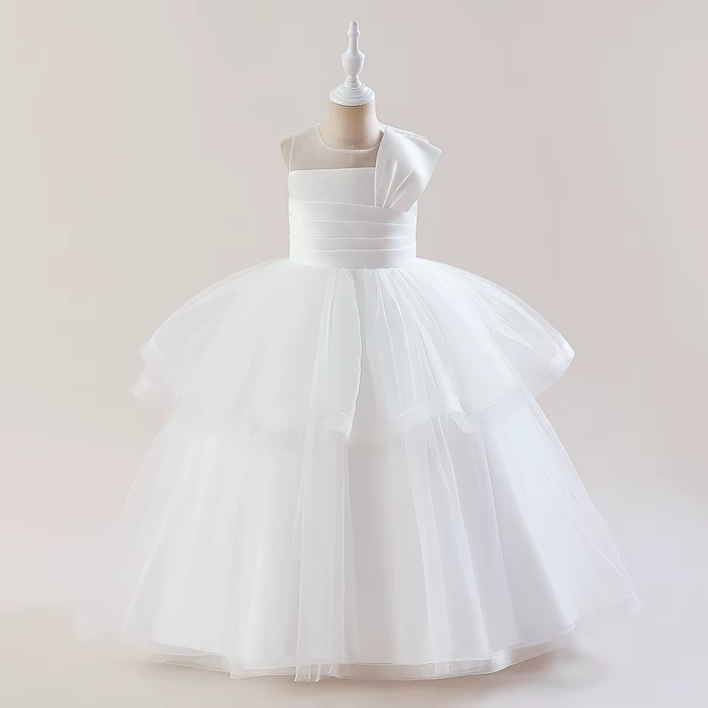 Robe de Demoiselle d'Honneur Blanche en Tulle pour Fille, Tenue de ixde Noël, de Bal, de Spectacle, 