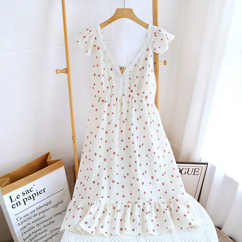 Robe de nuit en crêpe à manches volantes pour filles, tenue d'été Cool à bretelles, en coton, pour l