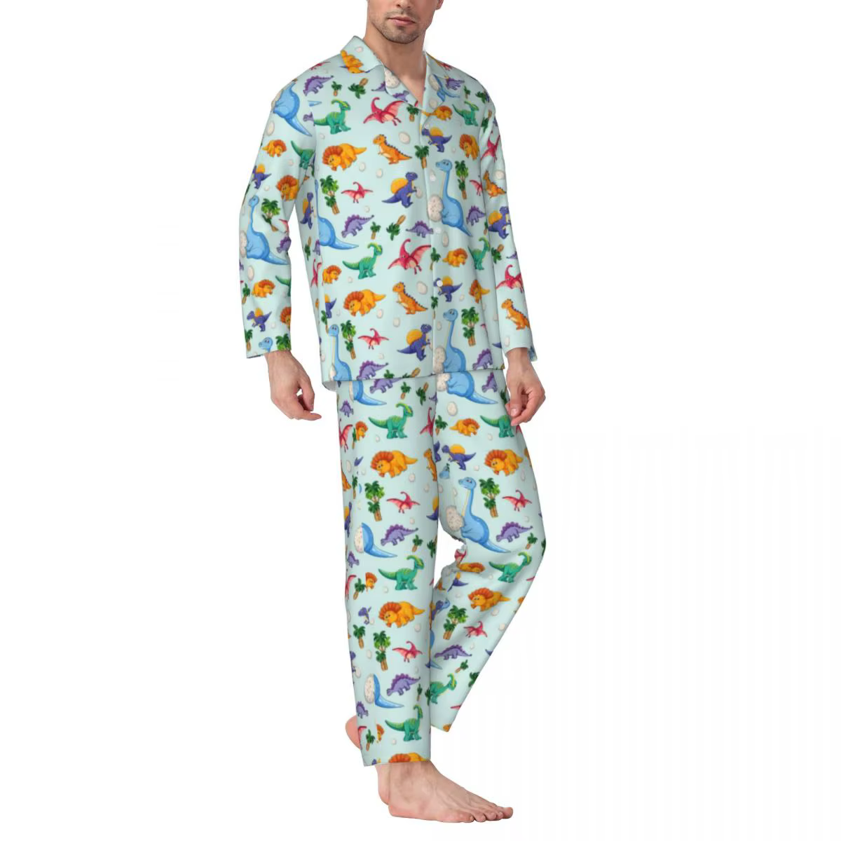 Pyjama Coloré et Mignon en Motif de Dinosaure pour Homme, Interrupteur Vêtement de Nuit de Loisirs, 