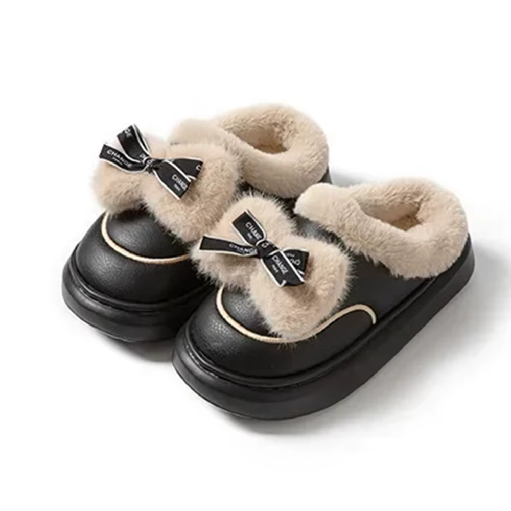 Pantoufles en coton avec nœuds imperméables et durables, antidérapantes, semelles épaisses, chaussur