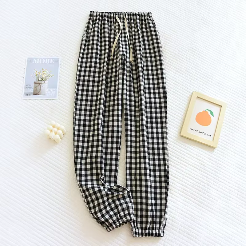 Pantalon de pyjama à carreaux pour femmes, multicolore, en coton, pour la maison, pour le printemps