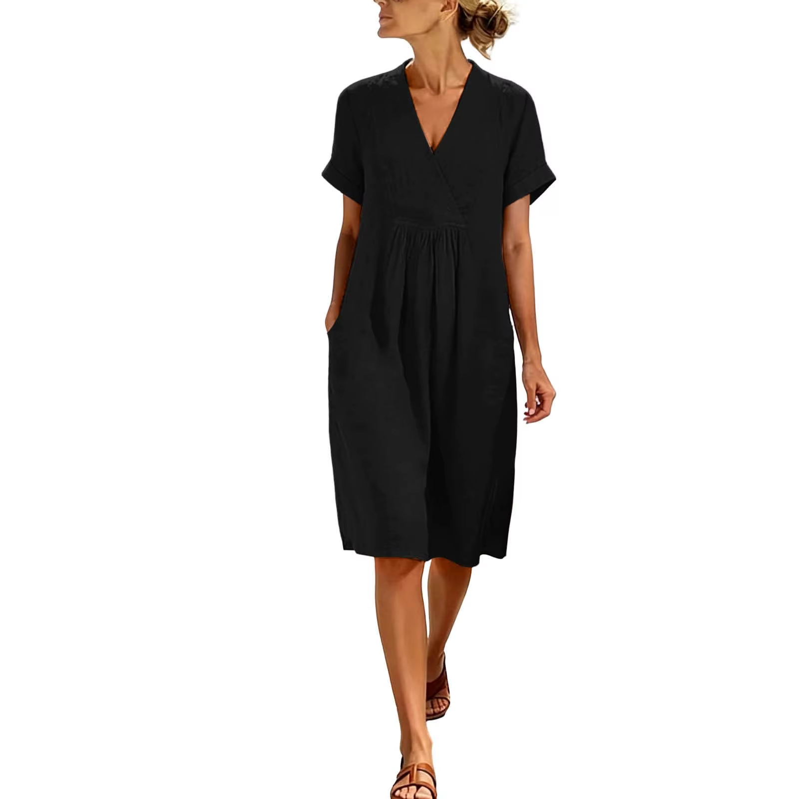 Robes de cocktail pour femmes, robes à col en V, manches courtes, longueur aux genoux, tenue décontr