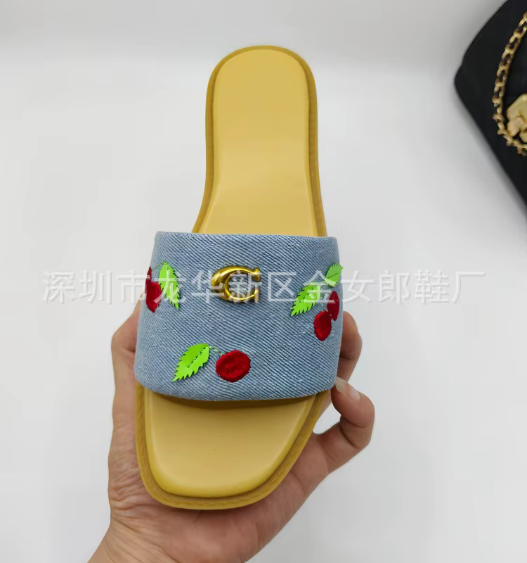 Sandales plates Kouja pour femmes, mode estivale d'extérieur, brodées, avec boucle cerise, grandes t