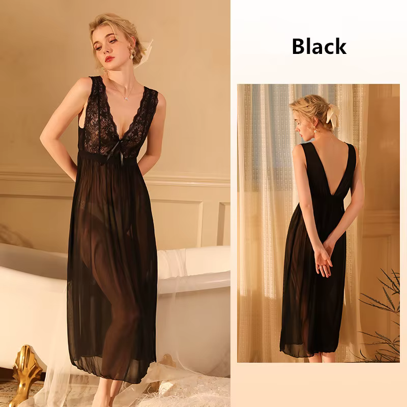 Robe de nuit longue de mariage pour femmes, en dentelle, Perspective, Vintage, élégante, coupe basse