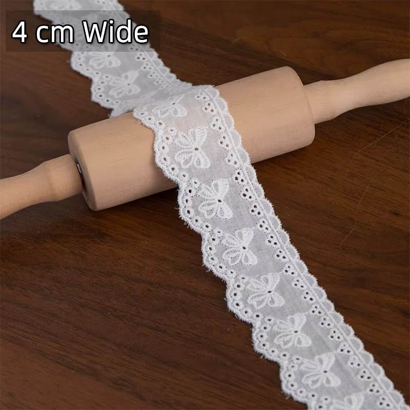 Tissu en dentelle de coton avec nœud blanc et Beige de 4cm de large, garnitures brodées, ruban pour 