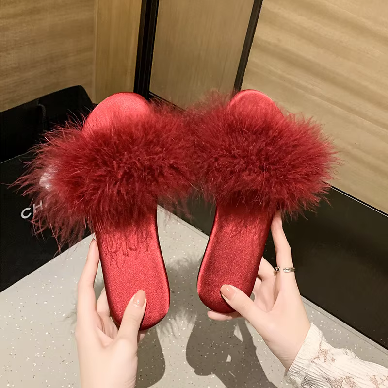 Pantoufles plates et poilues pour femmes, automne/hiver, mode talon bas, Cool, traînant, vêtements d