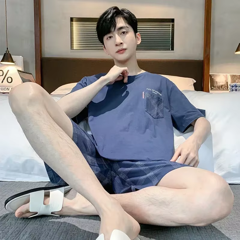 Hommes grande taille vêtements de salon mode coton pyjamas été court Pj ensemble kaki cerf imprimé é