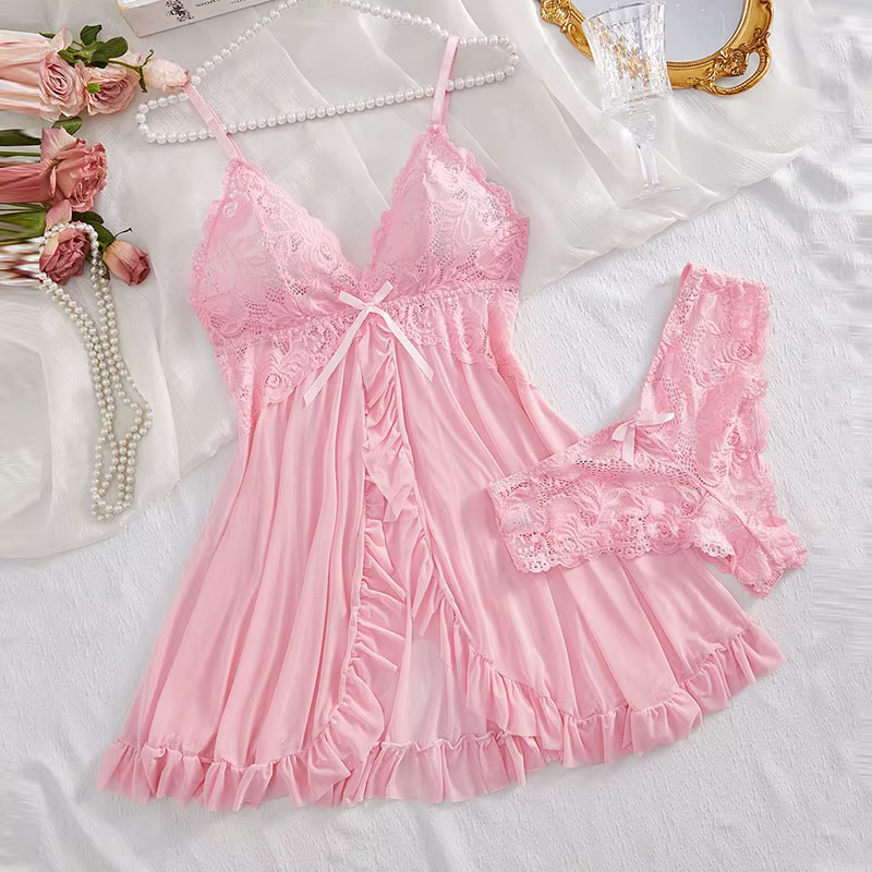 Ensemble de 2 chemises de nuit en dentelle pour femmes, vêtements de maison exquis, nouveaux pyjamas