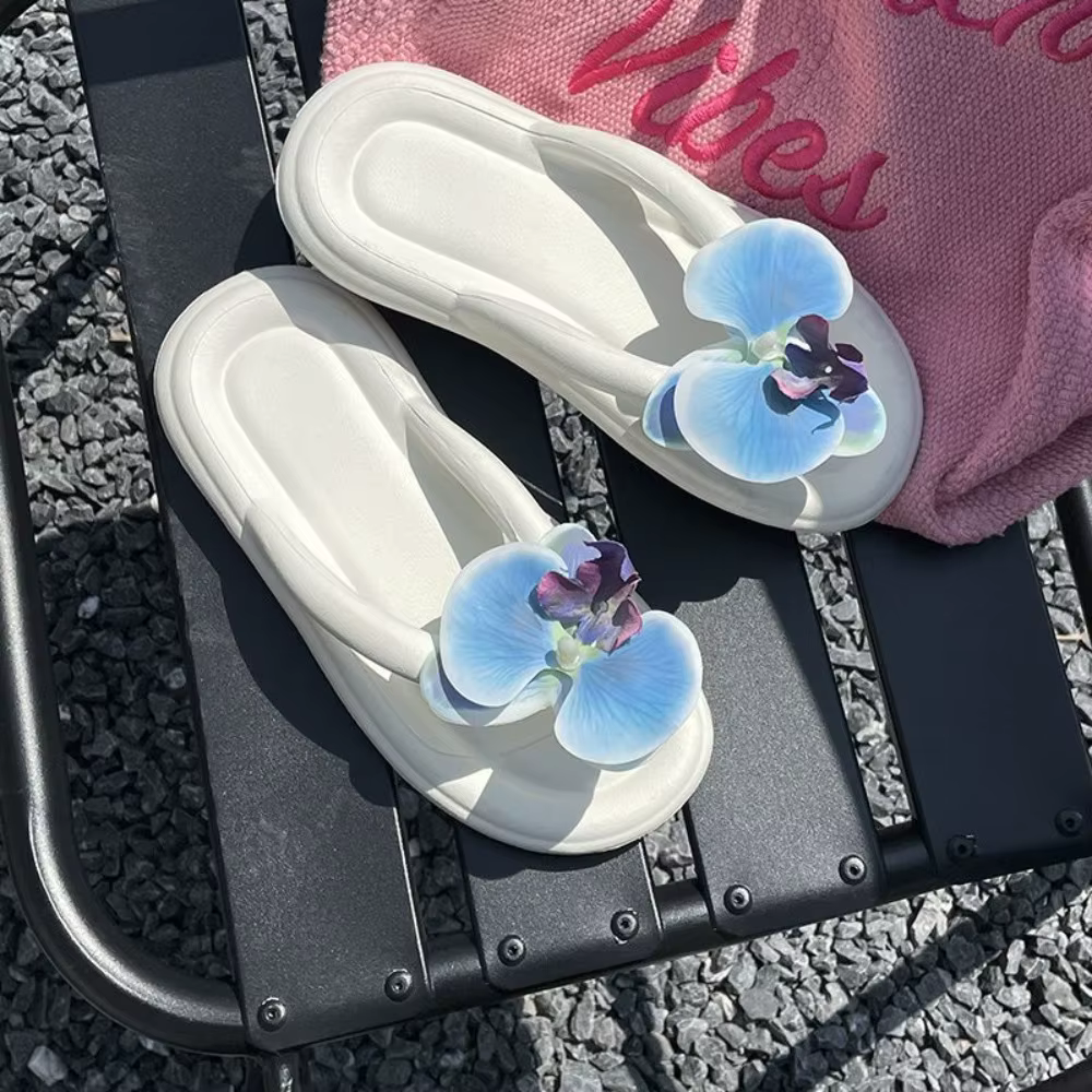 Nouvelles tongs EVA antidérapantes d'été à motif chevrons, claquettes papillon orchidée à clipser po
