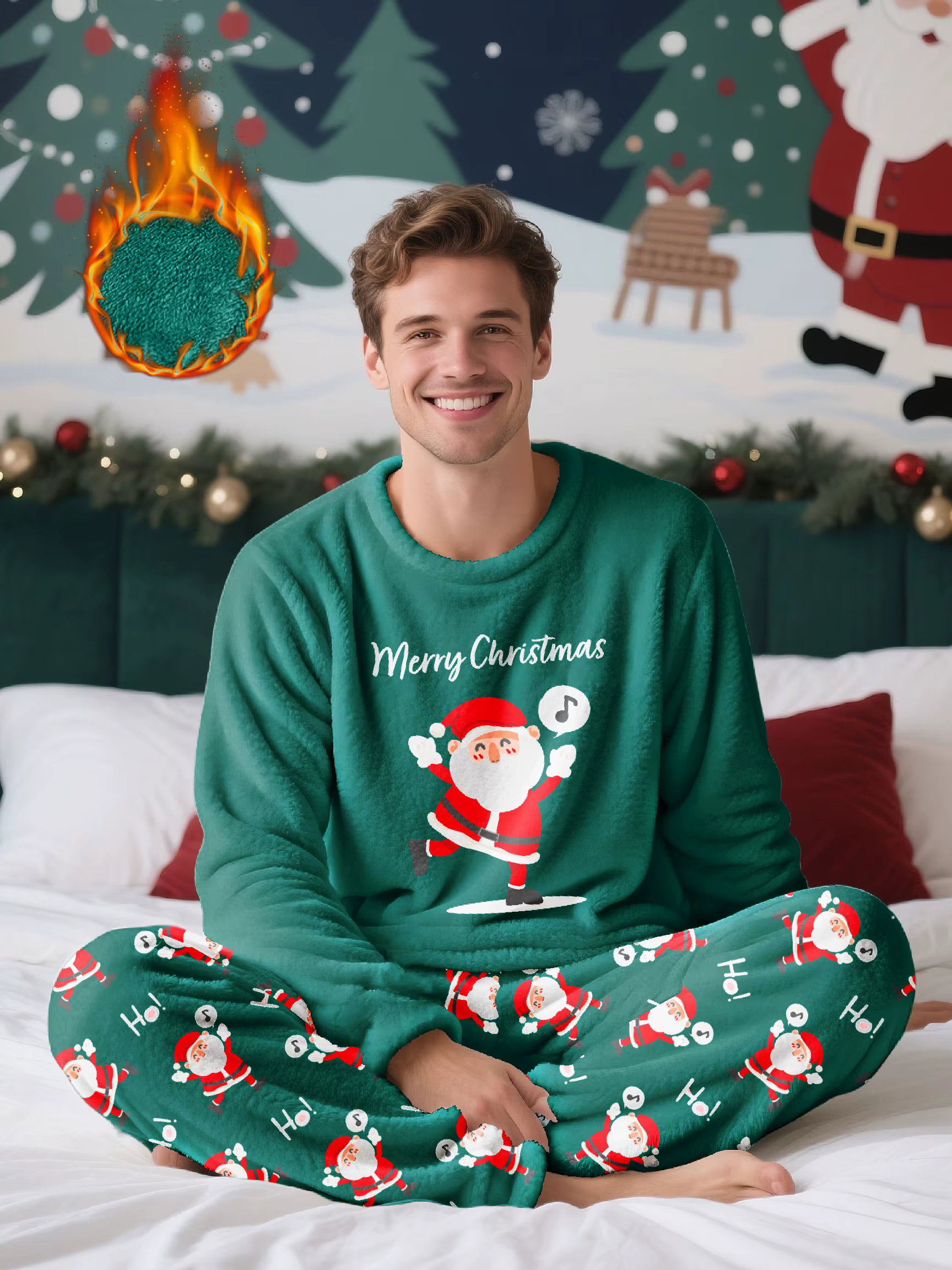 Ensemble pyjama en polaire pour homme sur le thème de Noël, comprenant un haut à manches longues et 