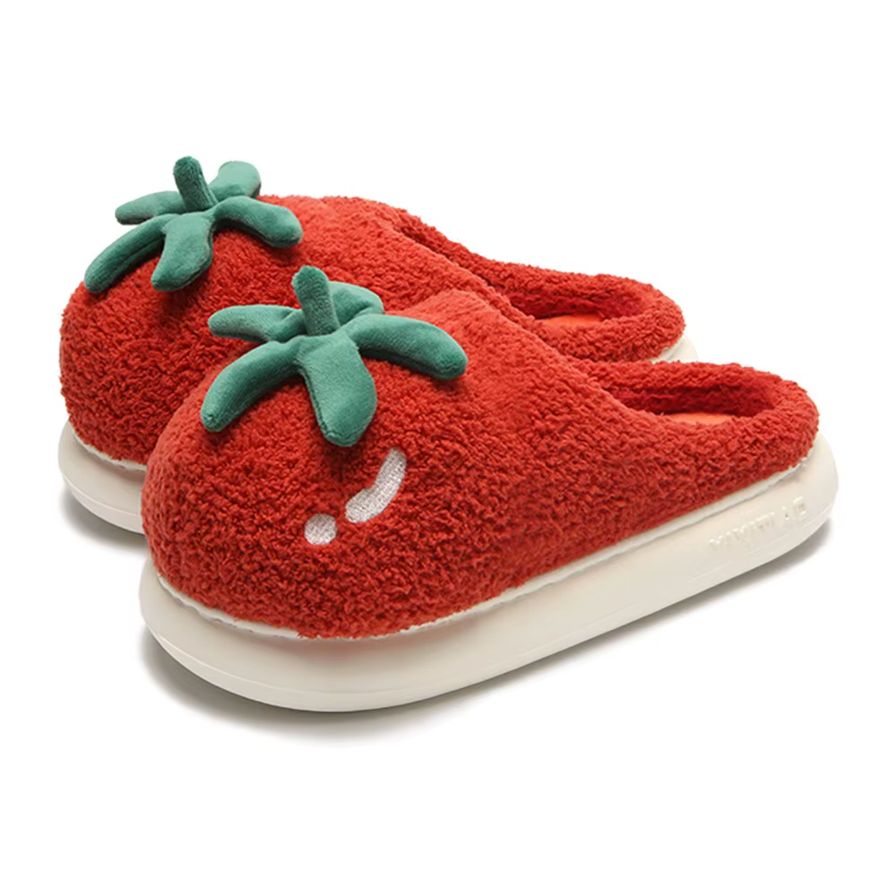 Pantoufles de tomate d'hiver à la mode, douces et épaisses, pantoufles chaudes en fourrure de dessin