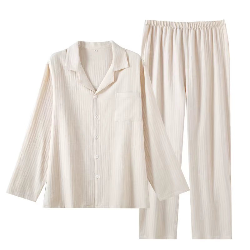 Ensemble pyjama en gaze 100% coton pour hommes |   Vêtements de nuit en mousseline douce et respiran