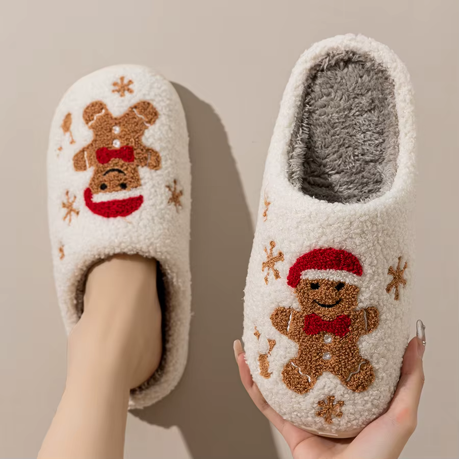 Pantoufles de noël pour femmes, adorables chaussures d'intérieur pour Festival, pain d'épice, homme 