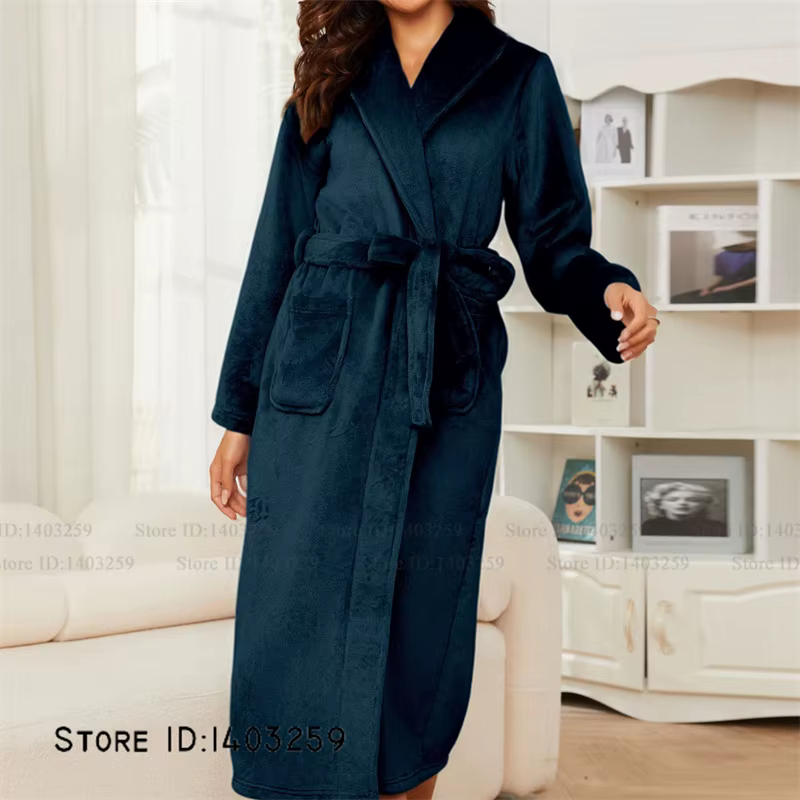 Épaissir chaud femmes longue Robe Homewear confortable doux flanelle Kimono peignoir Robe vêtements 