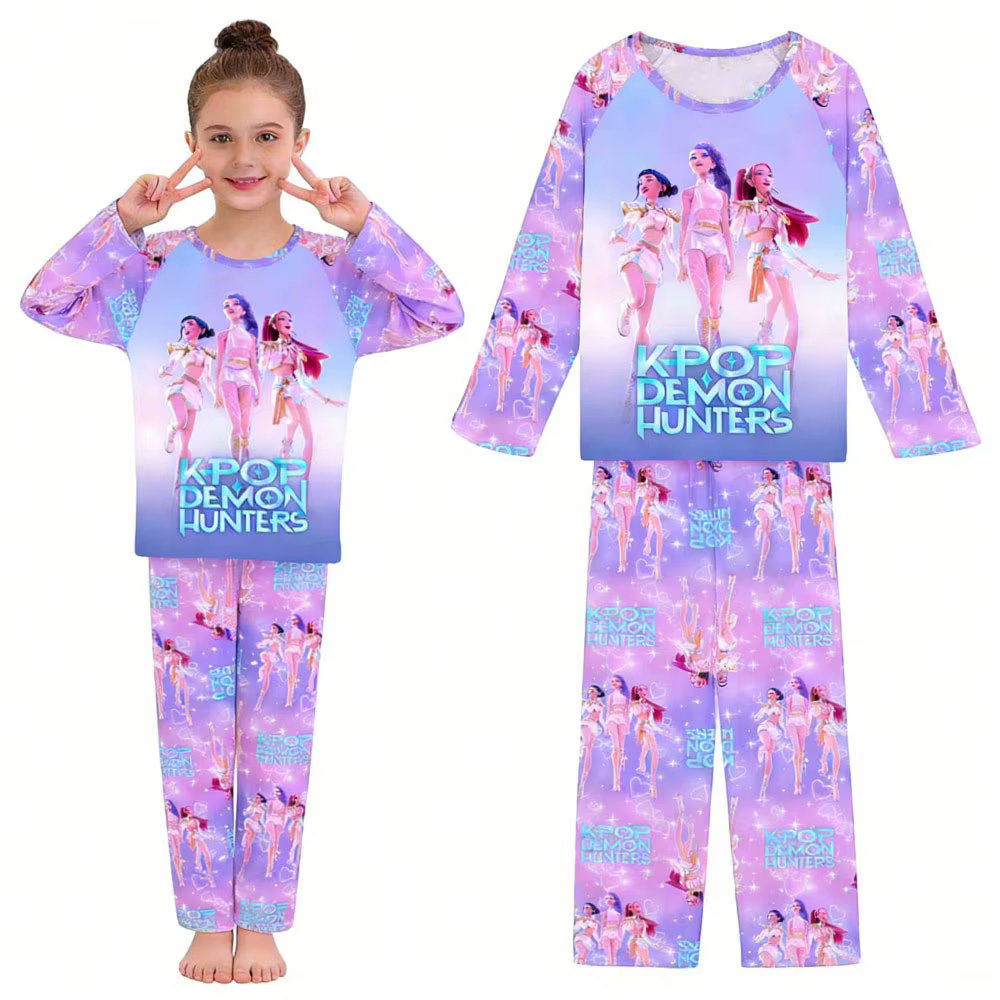 Pyjama de dessin animé imprimé KPOP, ensemble haut + pantalon, ensemble 2 pièces, chemises de nuit p