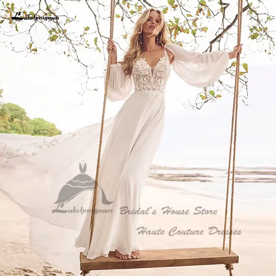 Yanshmigown-Robe de Mariée Élégante en Dentelle à Manches sulf, Style Boho, pour Patients, Plage, Éd
