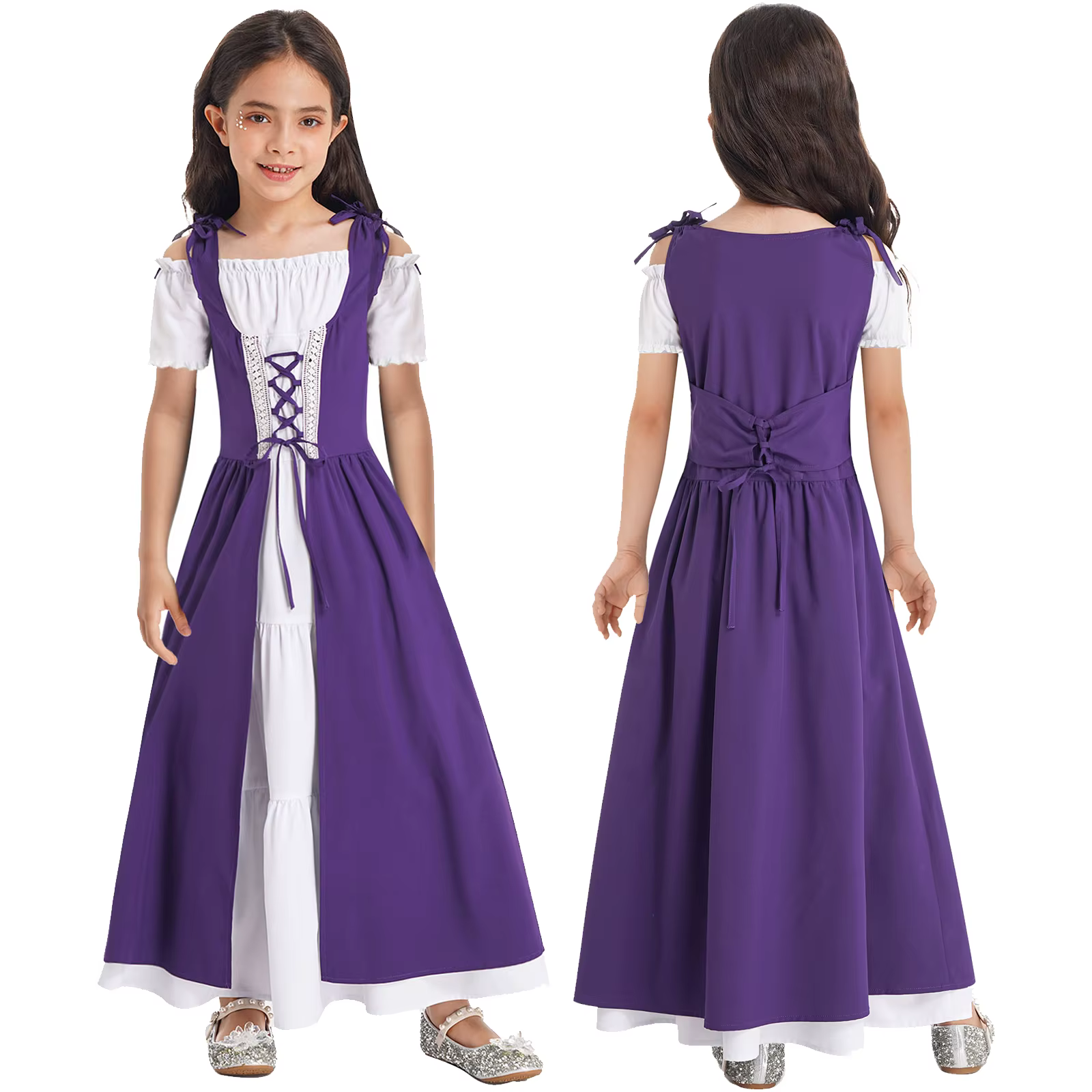 Costume de cosplay Renaissance médiévale pour filles, robe à lacets à manches courtes, robe d'Hallow