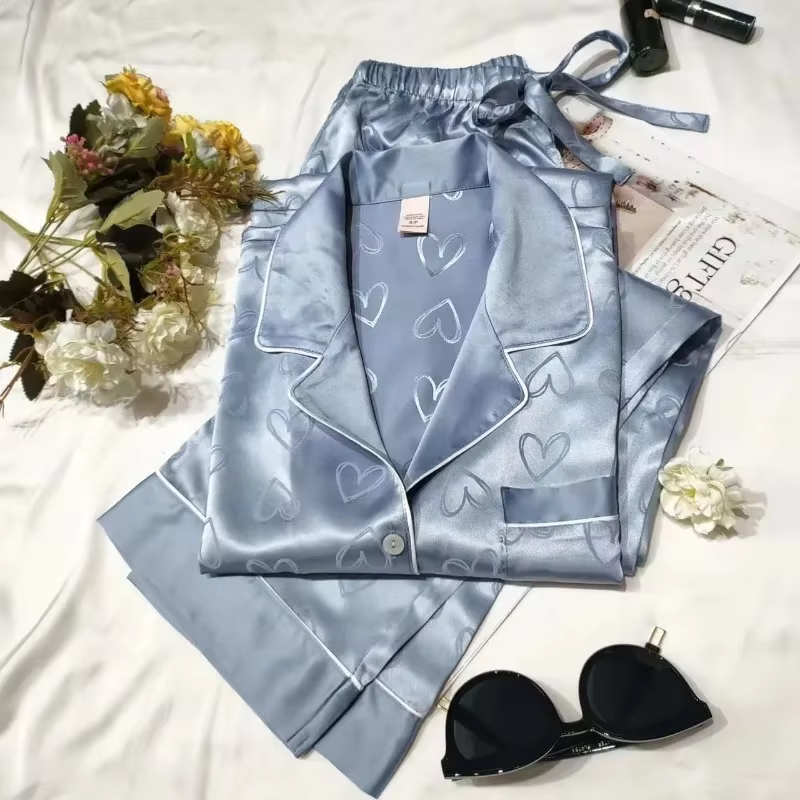 Ensembles de pyjamas en satin pour femmes, vêtements de nuit rayés, pantalons à manches longues, vêt