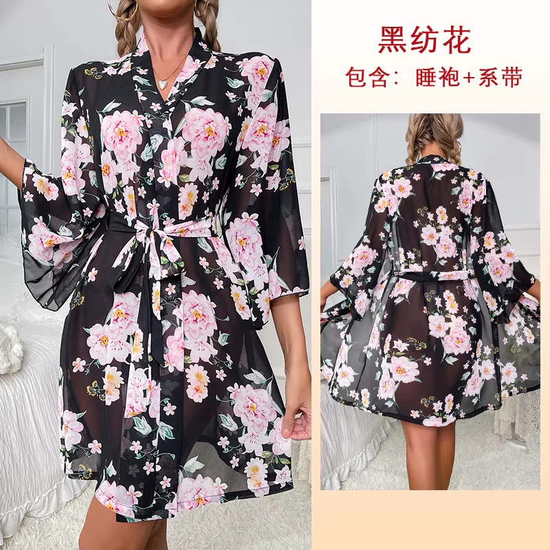 Peignoir Kimono d'Été à Col en V pour Femme, Vêtement de Nuit, Tenue de Maison