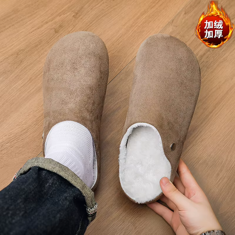 Chaussons en coton élastiques antidérapants, intérieur en polaire épaisse et duveteuse, semelle plat