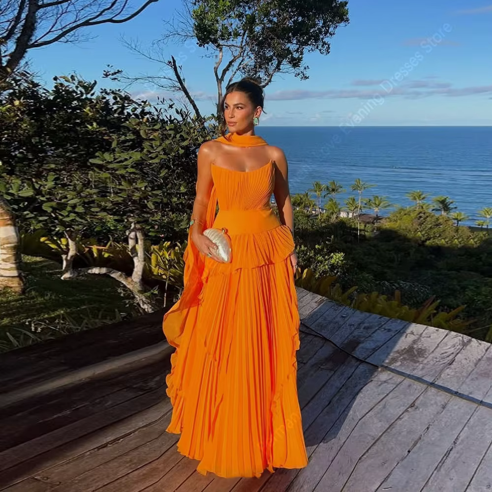 Robe de soirée élégante à volants Orange pour femmes, sans manches, ligne a, robes de bal, de Cockta