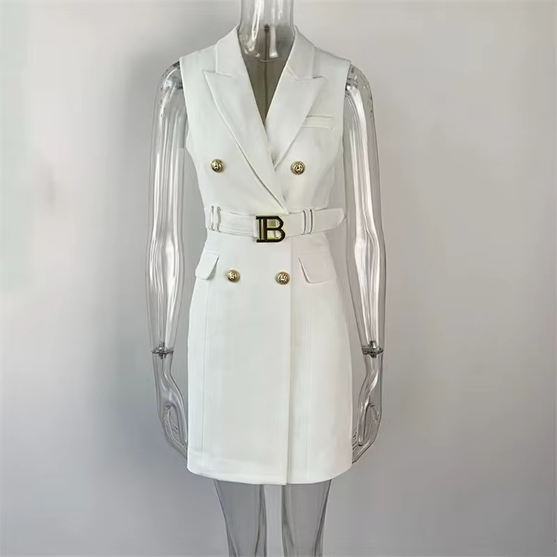 Robe sans manches ajustée avec ceinture pour femme, style élégant pour le printemps, l'été et l'auto