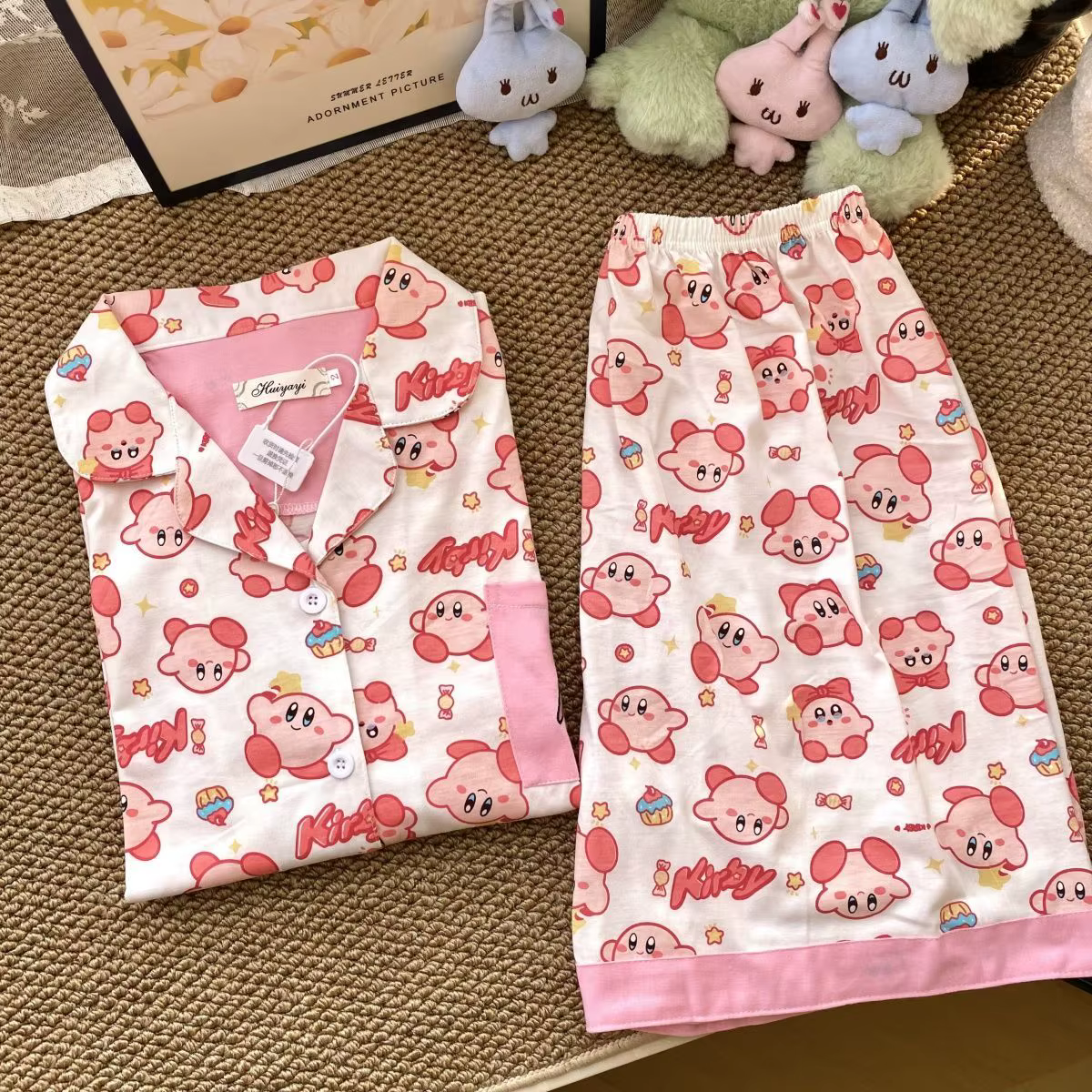 Pyjama Kirby imprimé dessin animé, ensemble short et t-shirt à manches courtes, style Kawaii, pour l
