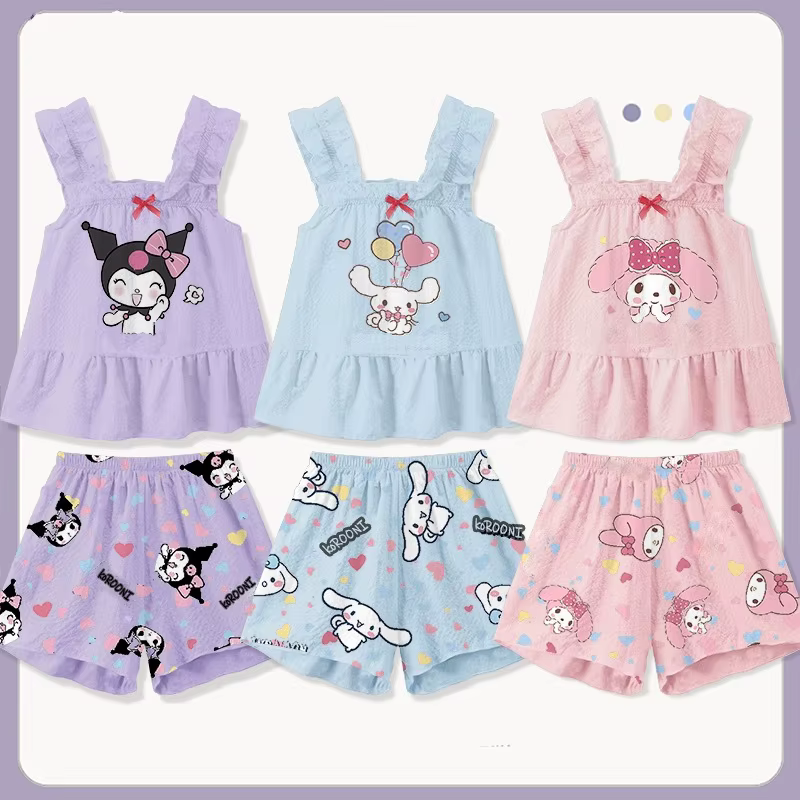 Ensemble pyjama deux pièces Sanrio Hello Kitty, gilet sans manches, short fin et léger, vêtements de