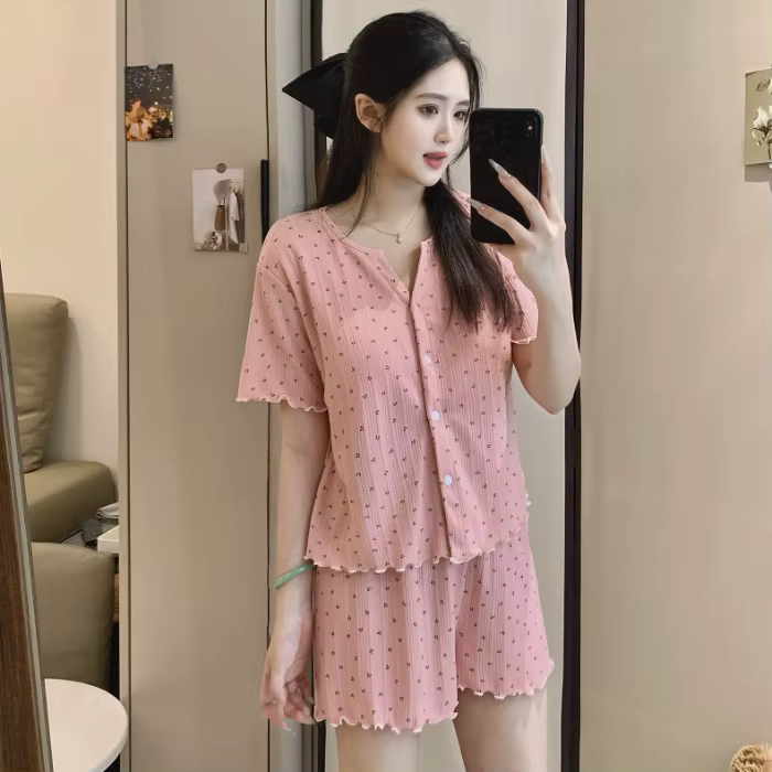 Pyjama de style japonais pour femmes, ensemble cardigan en coton tricoté à manches courtes, fin, pou