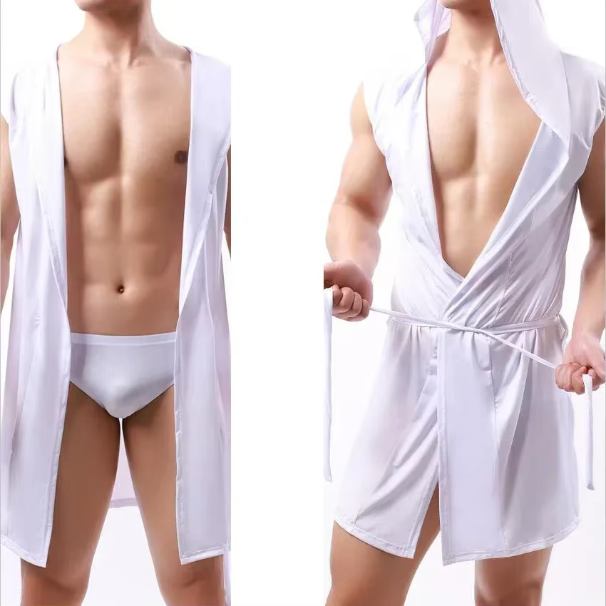 Peignoir à capuche Ice InjSee Through Fibr Long pour homme, chemise de nuit, vêtements de nuit, déco